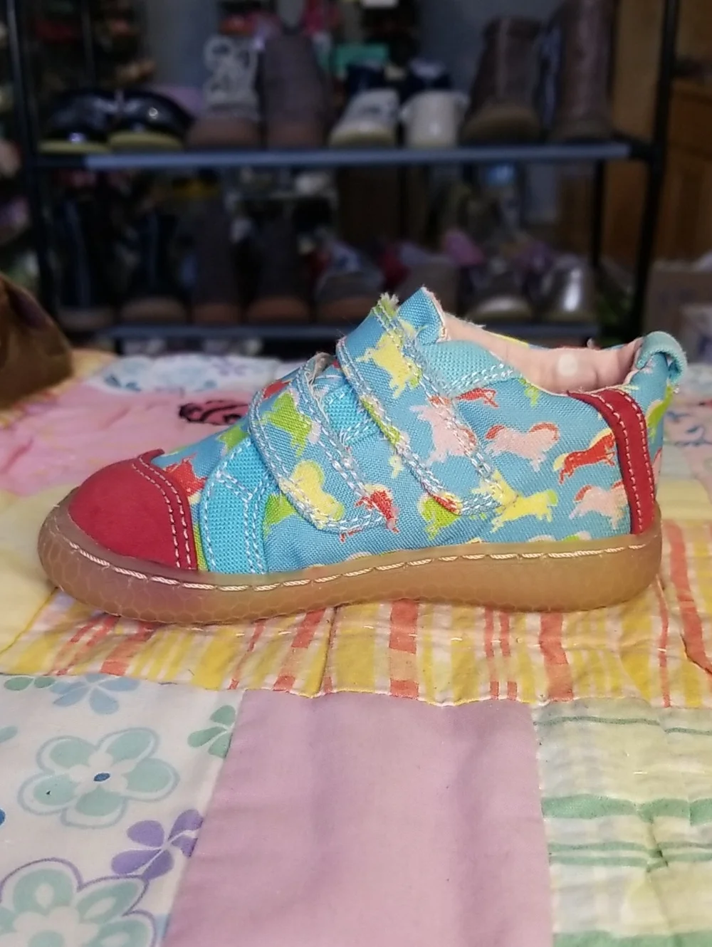 Livie & Luca HTF Light Blue Horsey Sneakers with Red Suede Trim Size 5